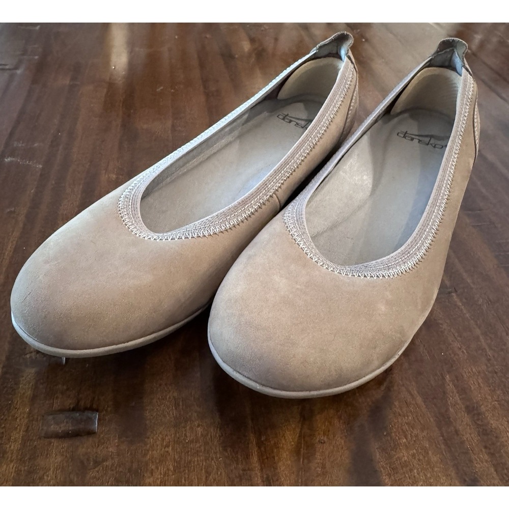 Dansko Kristin Taupe Brown Leather Ballet Flat Wedge Slip On Comfort 38 7.5 8